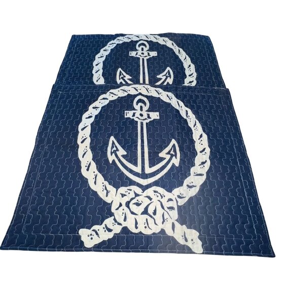 Nautical Standard Shams Navy Anchor-Themed Envelope Closure Quilted BLU WHT - Picture 1 of 8
